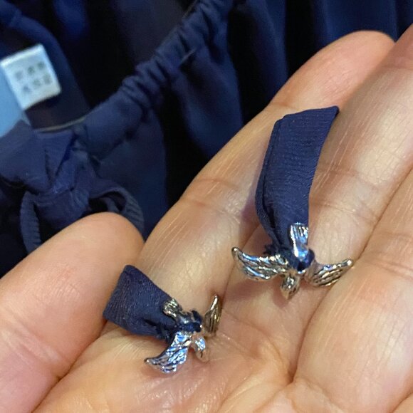 Dusty navy lightweight flowy scoop neck summery blouse - Picture 6 of 6